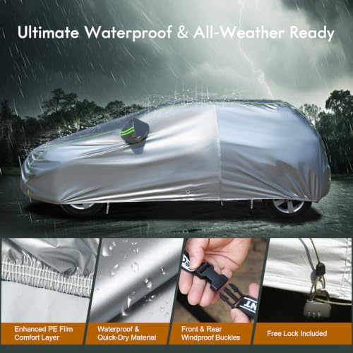 Light Shell Hatchback Car Cover Waterproof All Weather for 160 (Silver / 2L：for Hatchback(Lenght 160"-170" ))