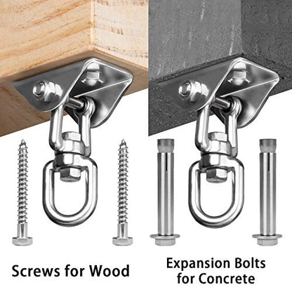 Heavy Duty Swing Hangers for Wooden Sets 2000 LB Capacity Hammock Hanger 360 Swivel Stainless Steel Swing Hardware Accessories 2 Packs for Porch Playground Yoga Heavy Bag (Silver / 1 Pack)