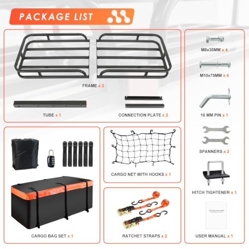 Hitch Mount Cargo Carrier Rack Basket 53"*19"*5"+Waterproof Bag 9 Cu.Ft (53"x19"x5")