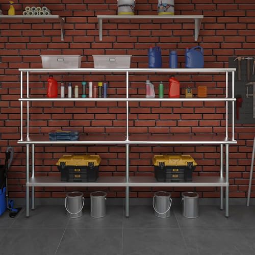 Stainless Steel Work Table Double Tier Overshelf (14" x 96" Work Table + 12" Overshelf)