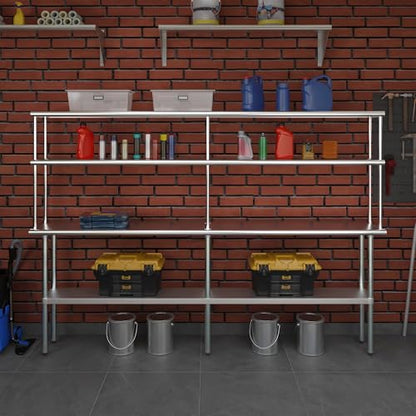 Stainless Steel Work Table Double Tier Overshelf (14" x 96" Work Table + 12" Overshelf)