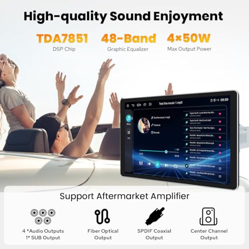 Single Din Touchscreen Radio 10.1 Inch Car Stereo with Apple Carplay & Android Auto (4GB+64GB)