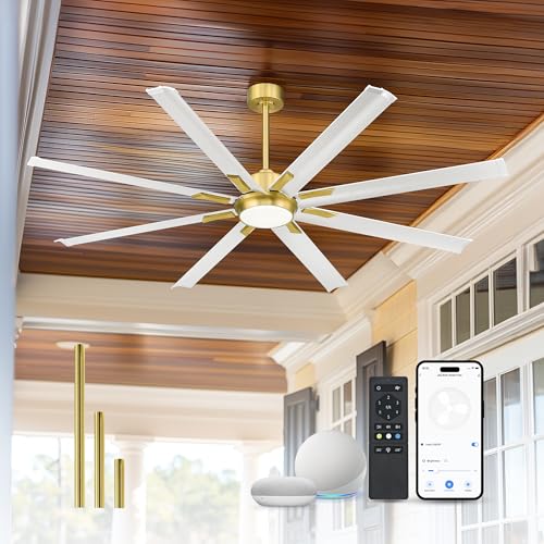 72 Inch Large Ceiling Fan with Light (White & Gold / 72 Inch)