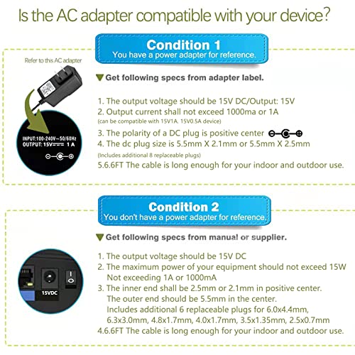 DC 15V 1A Adapter Charger Charging Cable Cord for Peak 450A 500A 600A 800A 1000A Auto Battery Booster Jump Starter