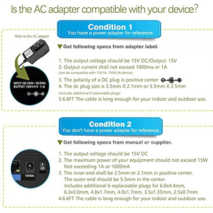 DC 15V 1A Adapter Charger Charging Cable Cord for Peak 450A 500A 600A 800A 1000A Auto Battery Booster Jump Starter