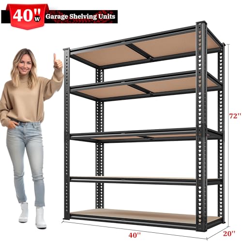2500LBS Garage Shelving Heavy Duty 72''H Storage Shelves 40" W Heavy Duty 5 Tier Metal Shelves Adjustable Pantry Shelf for Closet Pantry Basement Kitchen Warehouse 72" H x 40" W x 20" D (20"D x 40"W x 72"H)