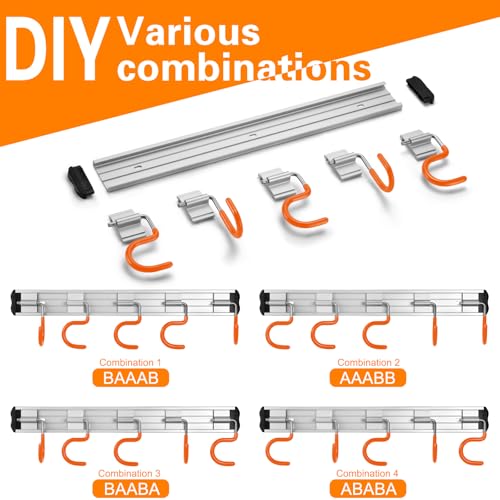 34.5'' Aluminum Alloy Garden Tool Organizer Wall Mount Garage Organizers and Storage with Hooks Tool Hangers for Shed Hooks for Shovel (34.5 in - Orange / 34.5 Inch)
