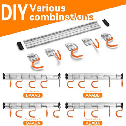 34.5'' Aluminum Alloy Garden Tool Organizer Wall Mount Garage Organizers and Storage with Hooks Tool Hangers for Shed Hooks for Shovel (34.5 in - Orange / 34.5 Inch)