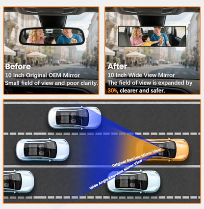 Clip on Panoramic Wide Angle Large Car Rear View Mirror 10 Inch (10 Inch & Chrome)