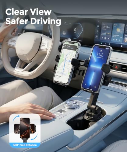 Dual Cup Holder Phone Mount for Car (Double Clamp)