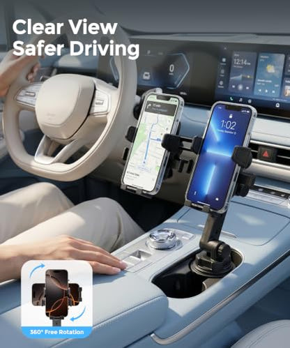 Dual Cup Holder Phone Mount for Car (Double Clamp)
