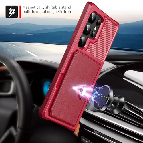 for Samsung Galaxy S24 Ultra Case with Card Holder (Red / Samsung Galaxy S24 Ultra)