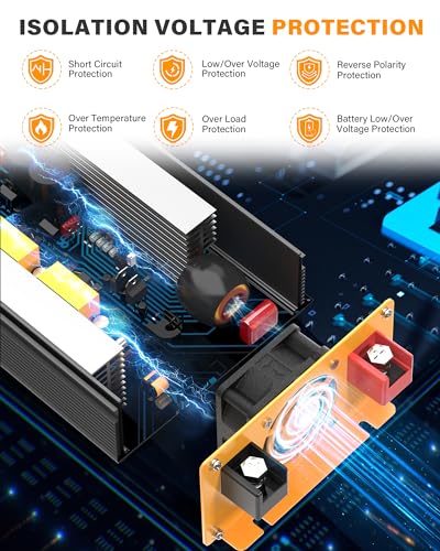 1000W Pure Sine Wave Power Inverter 12V DC to 110V 120V AC Converter with 2 AC Outlets (1000w-12v)