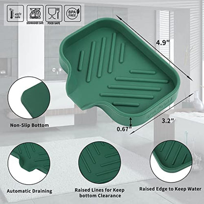 Silicone Soap Dish with Drain Spout (Green / S(4.9"×3.2"))