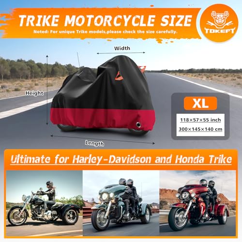 Trike Cover Waterproof Outdoor Heavy Duty 3 Wheel Motorcycle Cover (Black&Red)