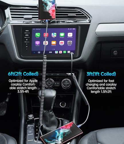 USB C Cable 3ft 2Pack Coiled USB A to USB C Charge Cord for Car (3FT / USB A to USB C / Blue)