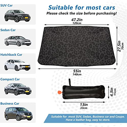 Black Leopard Windshield Sun Shade Umbrella Animal Skin Print Foldable Car Front Window Sunshade Blocks UV Rays Heat Keep Vehicle Cool (multi 1)