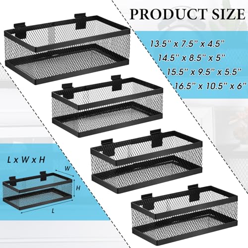 4 Pcs Black Slatwall Baskets 4 Size Metal Mesh Wire Basket for Slatwall Panels Ventilated Wall Mounted Hanging Accessories for Home Garage Retail Store Display (13.5,14.5,15.5,16.5 Inches)