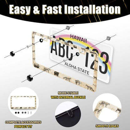 Stainless Steel Retro Personalize Animals License Plate Frame 12.2 x 6.2 in (Retro Animal Pattern)