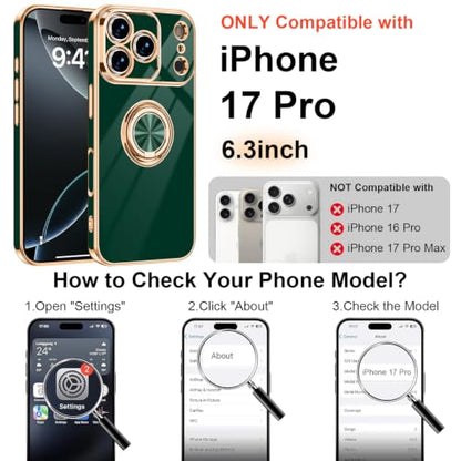 Designed for iPhone 17 Pro Case with Ring Stand Slim Green (Green / 6.3'' iPhone 17 Pro)