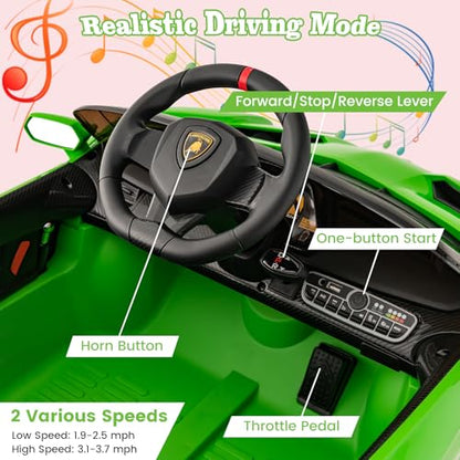 Ride on Car Lamborghini Licensed 12V Battery Powered 4WD Sports Car with Remote Control (Green)