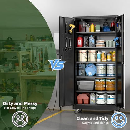 Wide & Deep 71"x34"Wx18 D Metal Garage Storage Cabinet Black (Black / 18"D x 34"W x 71"H)