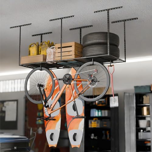 Heavy-Duty 4-Pack Overhead Garage Ceiling Storage Hooks, Add-On Storage Rail Hook Accessory for Hanging Bikes and More, Supports Up to 66lbs