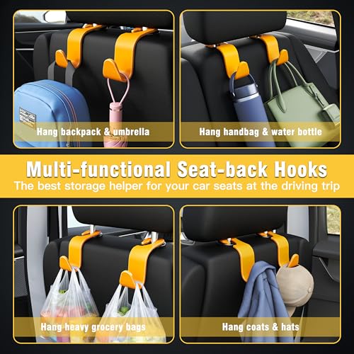4 Pack Car Headrest Hooks Holds 55lbs Seat Storage Organizer for Bags (Yellow)