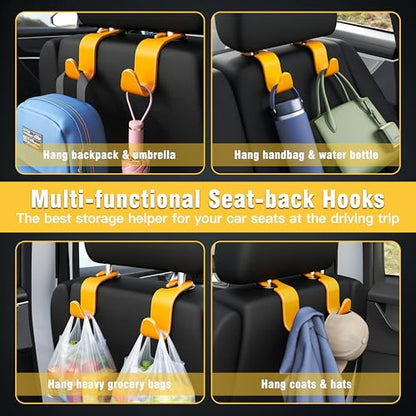 4 Pack Car Headrest Hooks Holds 55lbs Seat Storage Organizer for Bags (Yellow)
