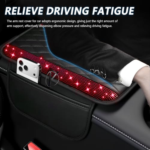 Upgraded Car Center Console Cover with Rhinestones (Upgraded Diamond - Bling Red)