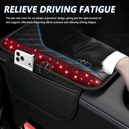 Upgraded Car Center Console Cover with Rhinestones (Upgraded Diamond - Bling Red)