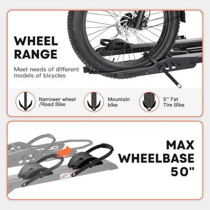 E2 Plus Electric Bike Rack with Ramp 200lbs 5‘’ Tire (E2 Plus 3position foldable Black-200lb Capacity+Ramp)