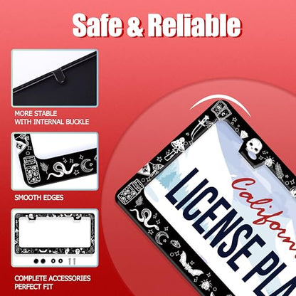 Witch License Plate Frame Gothic Magical License Plate Frames for Car Decorative Parts Stainless Stee License Plate for Standard Us Canada Funny License Plate Holder 12x6 Inch (Witch)