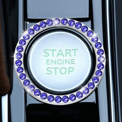 2 PCS Crystal Rhinestone Car Engine Start Stop Decoration Ring (Dark Blue)