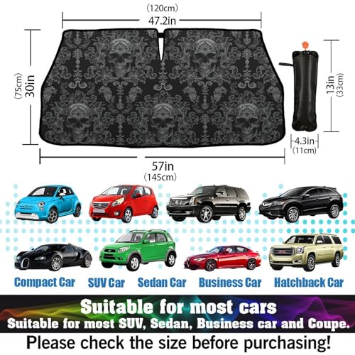 Gothic Skull Car Windshield Sunshade Umbrella Foldable (57X31 Inch / Color-SKULL3)