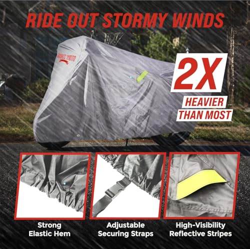Heavy Duty Motorcycle Cover for Harley Trike (Light Gray / [HD TRIKE] 110"L x 61"W x 55"H)