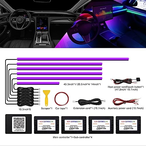 Acrylic Interior Car LED Strip Light with Wireless APP (RGB Kit - 6 in 1)