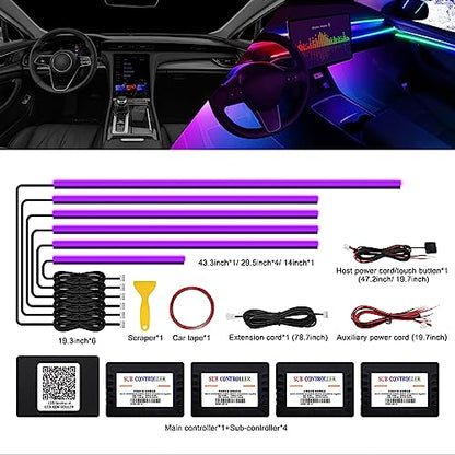 Acrylic Interior Car LED Strip Light with Wireless APP (RGB Kit - 6 in 1)