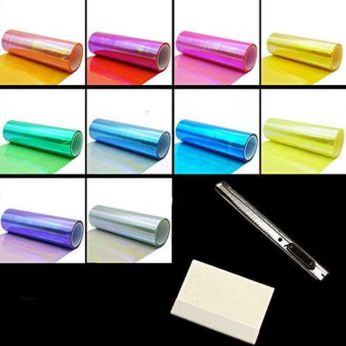 12 by 48 inches Self Adhesive Shiny Chameleon Headlights Tail Lights Fog Lights Films (Light Blue)