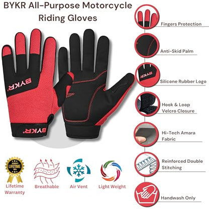 All Weather Motorcycle Gloves for Men & Women (Red / Small)