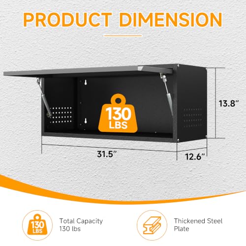 Metal Garage Wall Cabinet with Doors Side with Holes (13.8''H / Black Gray)