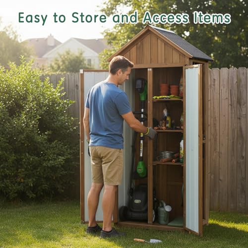 Outdoor Storage Cabinet with Shelf (Brown / 28"x13"x67")