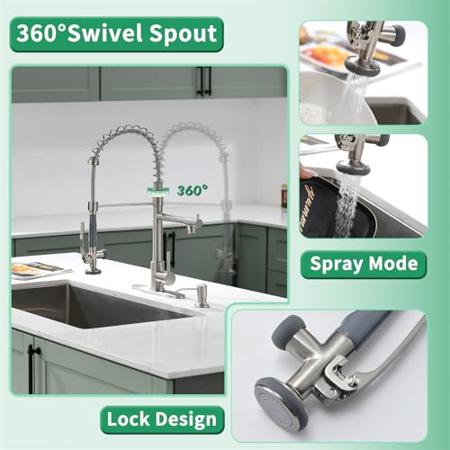 4 Hole Kitchen Sink Faucet with Soap Dispenser Brushed Nickel (Brushed Nickel)