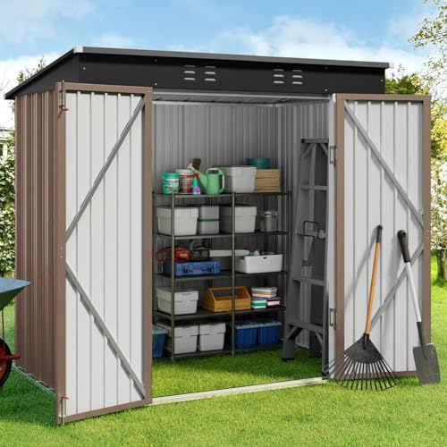 6x4 FT Outdoor Shed (Brown / 6' x 4' FT/Sloped-roof)