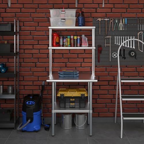 Stainless Steel Work Table Double Tier Overshelf (24" x 30" Work Table + 12" Overshelf)