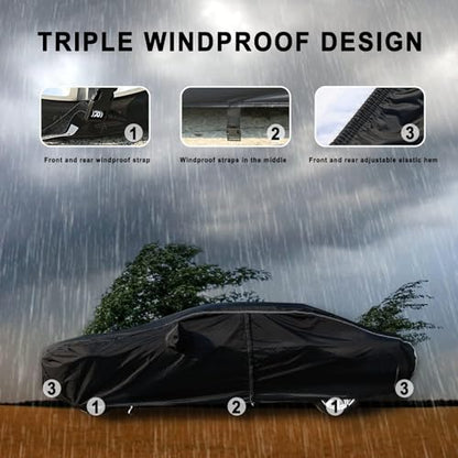 Car Cover Waterproof All Weather (Black-White / 3XL: for Sedan (Length 170"-190"))