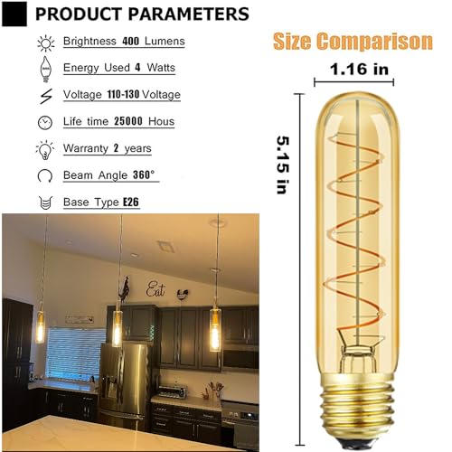 Vintage T10 LED Edison Light Bulb Super Thin Filament (5.1in(130mm)-6Pcs)