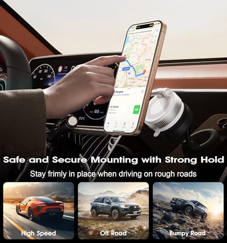 Strong Magnetic Car Phone Holder for MagSafe Ultra Vacuum Suction Cup Phone Mount 360° Cell Phone Holders for Your Car Accessories for iPhone 16 15 14 13 12 Android (White)
