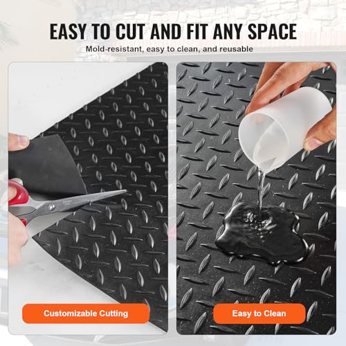 Diamond Plate Rubber Flooring Roll (120.7"L x 48.7"W x 0.1"Th)