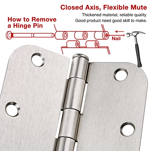 Rounded Door Hinges Brushed Nickel 3.5 Inch 5 (Satin Nickel-Rounded / 48 Pack)